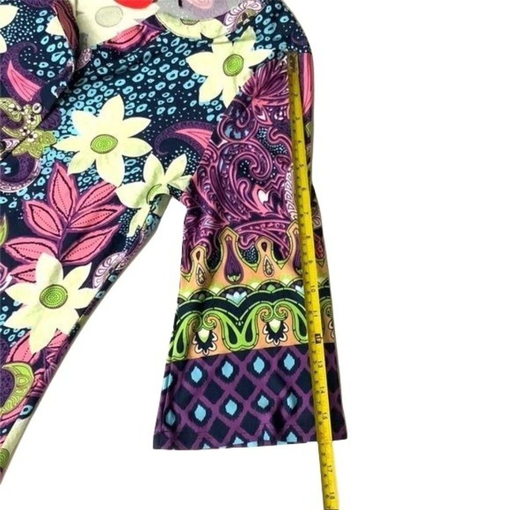 Hot Mama Multicolor Floral Blouse Size S 3/4 Sleeve - Picture 10 of 11